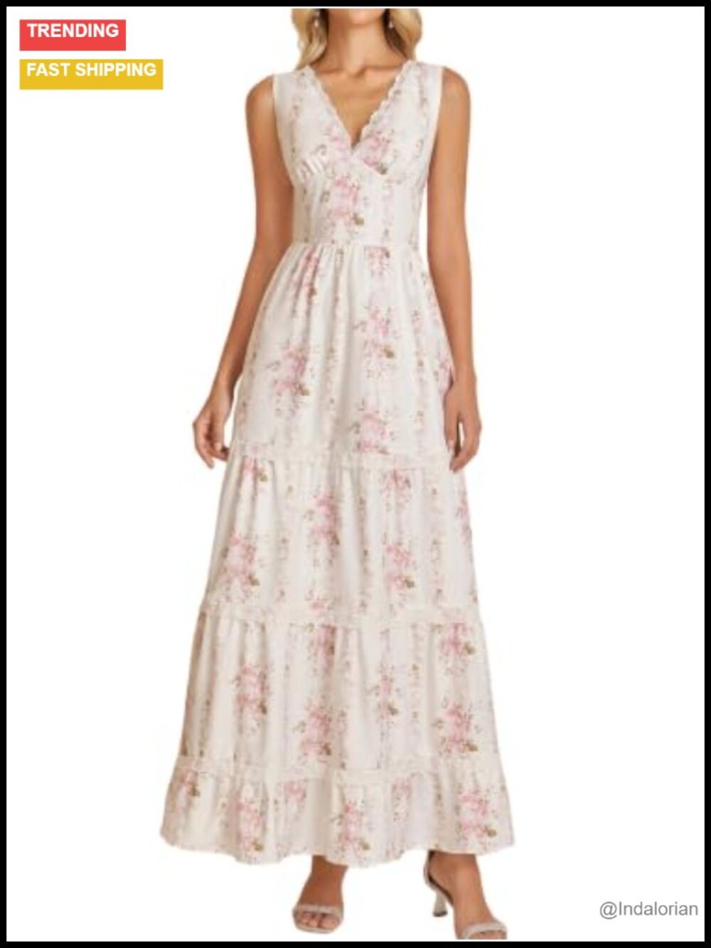 Floral Lace V Neck Corset Smocked Tiered Maxi Dress Wedding Guest